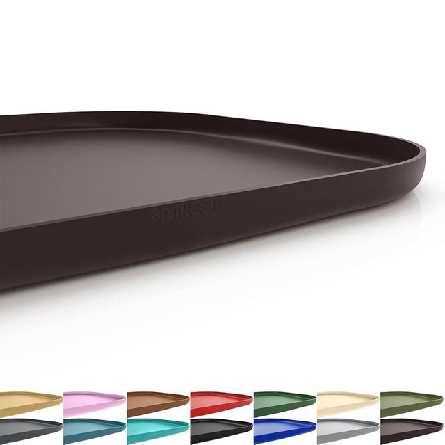SMILOOL Silicone Pet Feeding Mat with Raised Edge for Food and Water, Dog Bowl Mats, Cat Bowls Placemat with High Lip for Floor Waterproof, Rubber Tray for Cats and Dogs 22 x 14 x0.8 Dark Brown