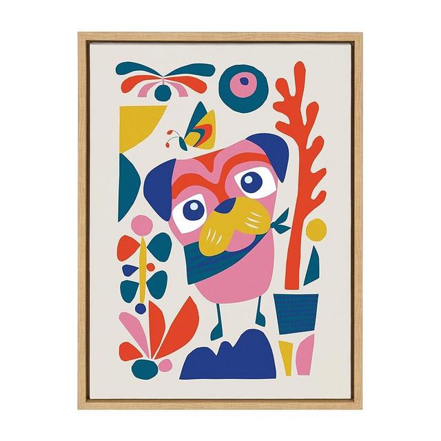 Kate and Laurel Sylvie Mid Century Modern Pug Framed Canvas Wall Art by Rachel Lee of My Dream Wall, 18x24 Natural