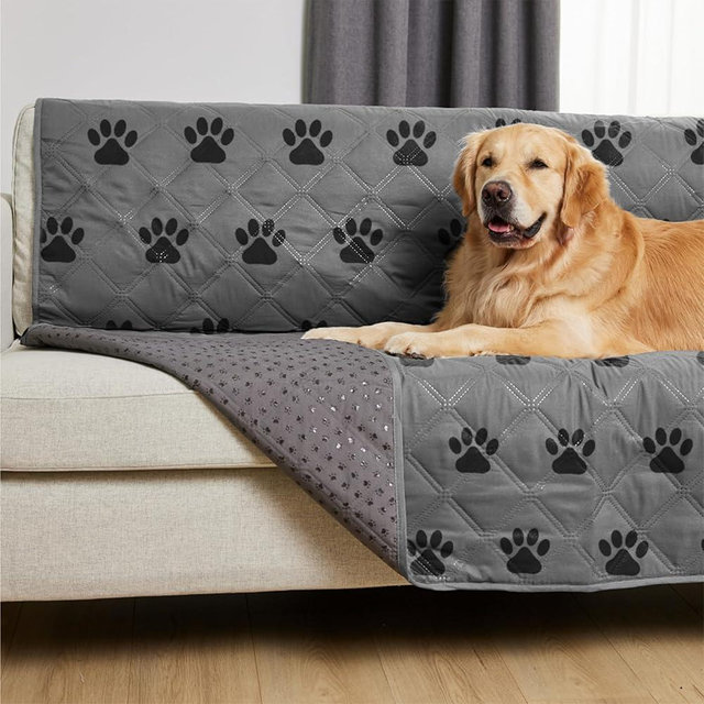 GORILLA GRIP Waterproof Dog Blanket, 52x82 Couch Cover for Dogs Washable, Protects Sofa, Furniture, Crate, Car, RV Essentials Pet Supplies, Tear and Slip Resistant Leakproof Cushion Cover, Gray Paw