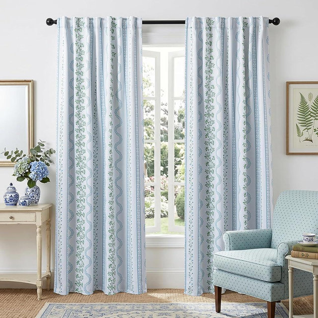 Lino Rosa Floral Boho 100% Blackout Curtains