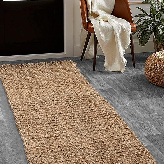 Hausattire Hand Woven Jute Runner Rug, 2'x5' - Natural, Reversible Farmhouse Rugs for Hallway, Kitchen, Living Room - 24x60 Inches