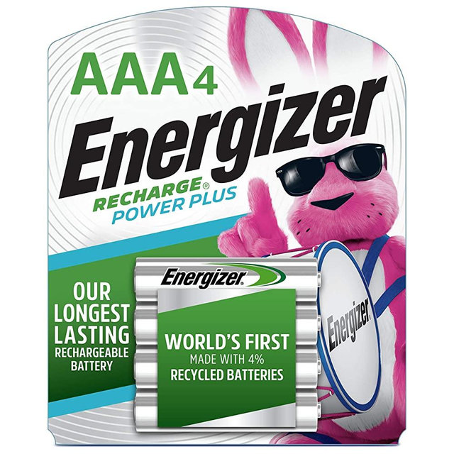 Energizer Rechargeable AAA Batteries, NiMH, 800 mAh, Pre-Charged, 4 count (Recharge Power Plus)