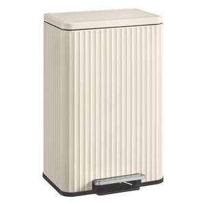 SONGMICS Trash Can, 13 Gallon (50 L) Garbage Can for Kitchen, with Lid, Pedal, and Removable Inner Bucket, Soft Close, Stainless Steel, 15 Trash Bags (Code K) Included, Cream White ULTB586LZ01