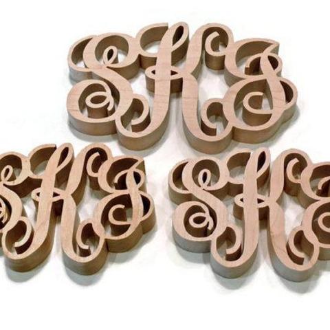 3 Piece Wood Monogram Kitchen Trivet Set