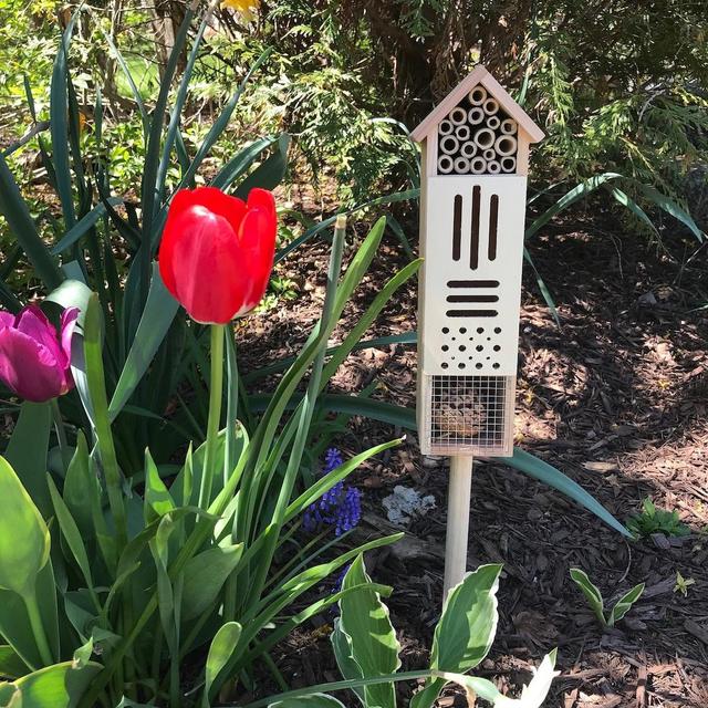 Pollination Castle - Large Wooden Bee's, Butterflies, Birds & Ladybugs House Home Hive Stake - Eco Friendly for Gardens, Flowers Plants Gift