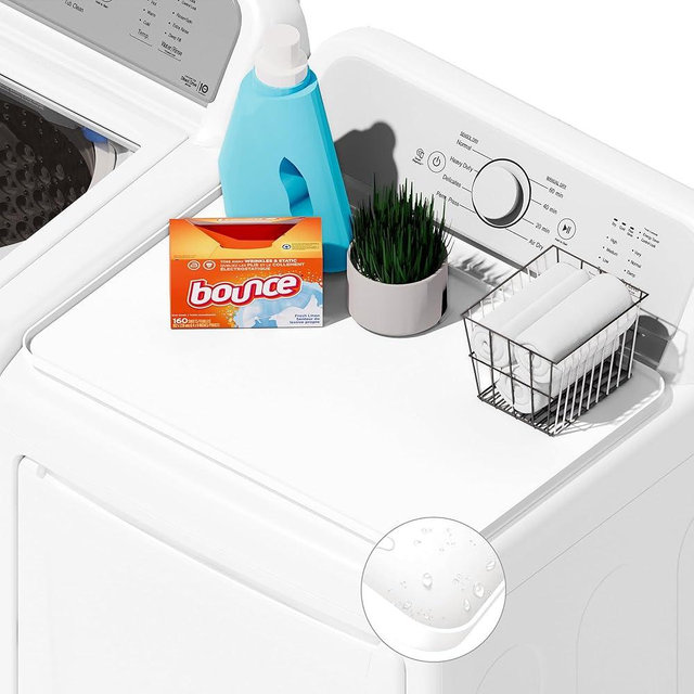 SEIRI 1pcs Washer and Dryer Covers for the Top, 26" x 18" Silicone Dryer Top Protector Mat Non-slip Waterproof Washing Machine Cover Protector Top Load for Laundry & Kitchen (White)