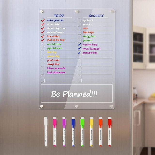 Neatsure Acrylic Grocery List Magnet Pad for Fridge, Reusable to Do List for Refrigerator, Clear Notepad Note Planning Board, Shopping List, Reminders, w/ 8 Colors Markers, 15"x11"