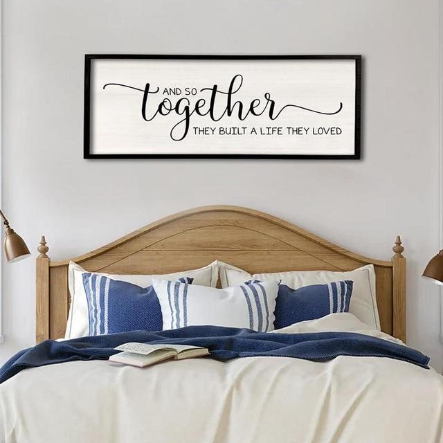 And So Together They Built A Life They Loved Wall Decor 32''×12'' Large Framed Farmhouse Wood Sign for Bedroom Above Bed Living Room Wall Art Modern Hanging Decoration (Black)