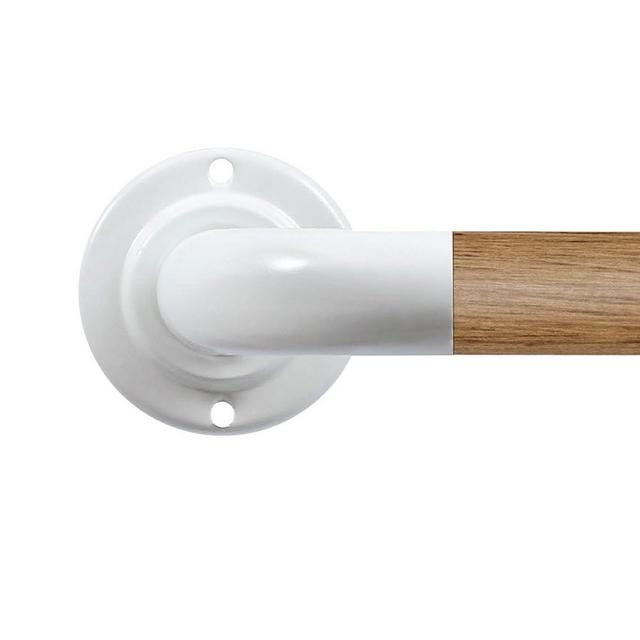 Wood Curtain Rods for Windows: 1 Inch Diameter Heavy Duty Adjustable White Curtain Rod 48" to 84"（4-7ft), Wood Grain Pattern Blackout Wrap Around Room Darkening Drapery Rod for Indoor and Outdoor