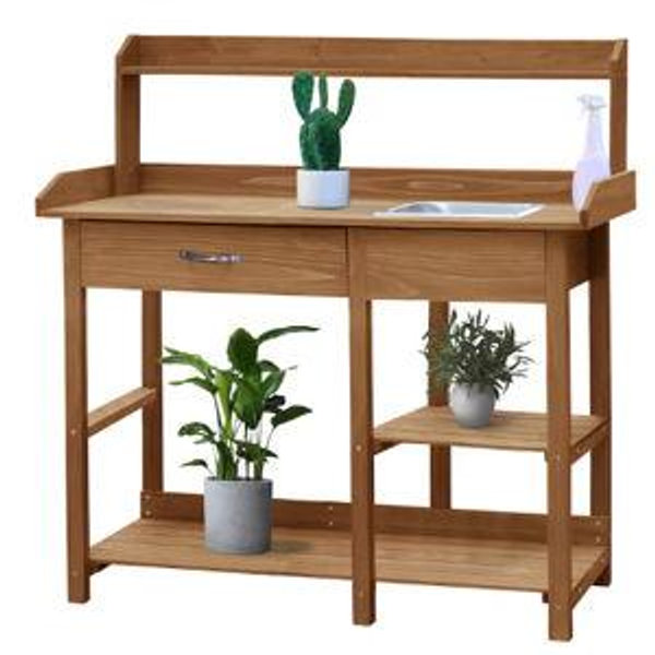 VEIKOUS Wooden Potting Bench Tables 46-in x 47.9-in x 15.3-in Natural Potting Bench