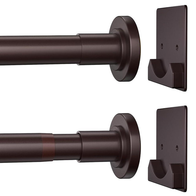 CorkLatta Matte Bronze Shower Curtain Rod,1 Inch Diameter Stainless Steel Adjustable Spring Tension Rods 32 to 80",with Holders,Anti-Slip,Curtain Rods No Drilling(1 Pack)