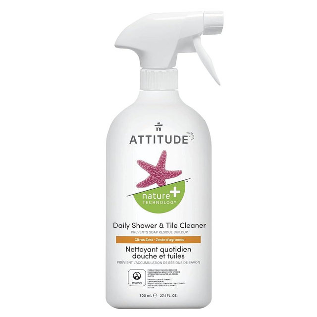 ATTITUDE Daily Shower and Tile Cleaner, EWG Verified, Plant- and Mineral-Based Ingredients, Vegan and Cruelty-free Household Cleaning Products, Citrus Zest, 27.1 Fl Oz