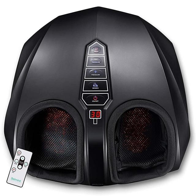 Belmint Shiatsu Foot Massager Machine - Electric Deep-Kneading Foot and Heel Pain Relief Massage with Switchable Heat, Air Compression for Plantar Fasciitis and Neuropathy with Non-Slip Rubber Feet