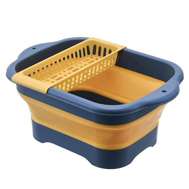 Alltiett 2.77 Gallon (10.5L) Collapsible Dish Basin with Drain Plug, Outdoor Multiuse Foldable Sink Tub, Dishpan, Wash Basin, Portable Kitchen Storage Tray for Camping, RV, Beverage Bucket (Yellow)