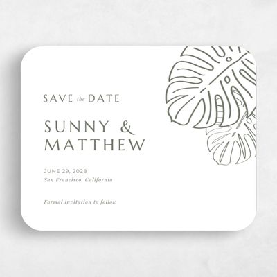 White Rounded Wedding Save the Date - Morelos Landscape