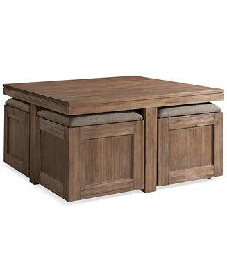 Champagne Cube Coffee Table with 4 Storage Ottomans, Created for Macy's