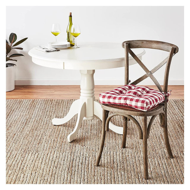 Kate Aurora Country Living Gingham Plaid Checkered Country Farmhouse Chair Cushion Pads - 4 Piece, Country Burgundy
