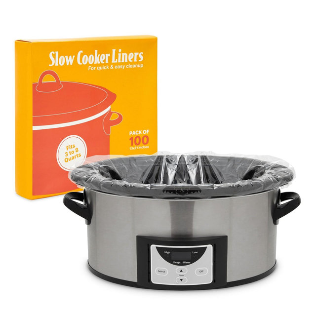 Okuna Outpost 100 Pack Slow Cooker Liners for Cooking Pots, Pans, and Trays