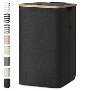 BALEINE Laundry Hamper with Lid, Tall Laundry Baskets with Bamboo Pull Handles, Large Laundry Bin with Internal Support (26 Gal/100L, Black)