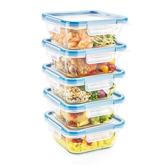 Snapware Meal Prep and Food Storage (10-Piece Set, BPA Free Leakproof Lids, Square Oven Safe Containers, Made with Pyrex Glass)