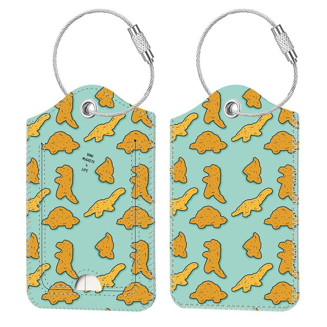 Fintie Luggage Tags, Privacy Cover ID Label with Stainless Steel Loop and Address Card for Travel Bag Suitcase - Dinosaur (2 Piece)