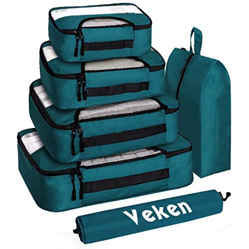 Veken 6 Set Packing Cubes, Travel Luggage Organizers with Laundry Bag & Shoe Bag