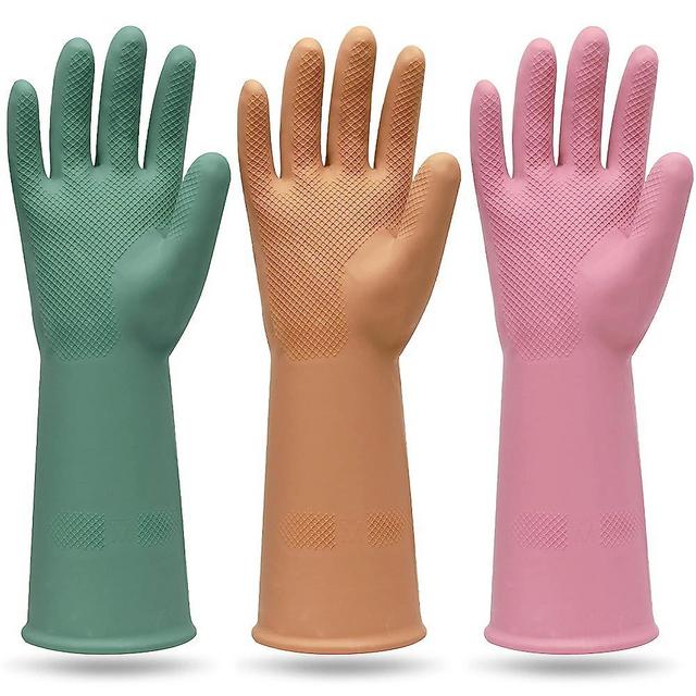 MAMISON 3 Pairs Colorful Reusable Waterproof Household Dishwashing Cleaning Rubber Gloves, Non-Slip Kitchen Glove
