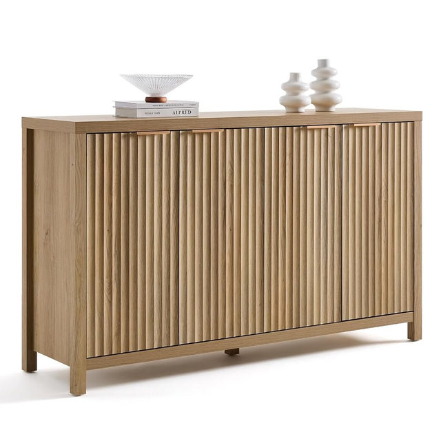 OAKHAM HOME Buffet Cabinet 56" Golden Oak | Fluted Sideboard, Adjustable Shelves, 4 Doors, Modern Storage Credenza