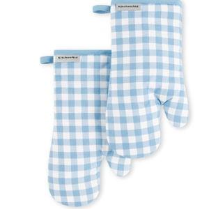 KitchenAid Gingham Oven Mitt 2-Pack Set, Blue Velvet, 7"x13"