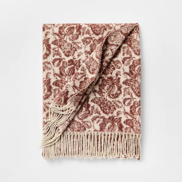 Block Print Jacquard Throw Blanket Burgundy - Threshold™ designed with Studio McGee