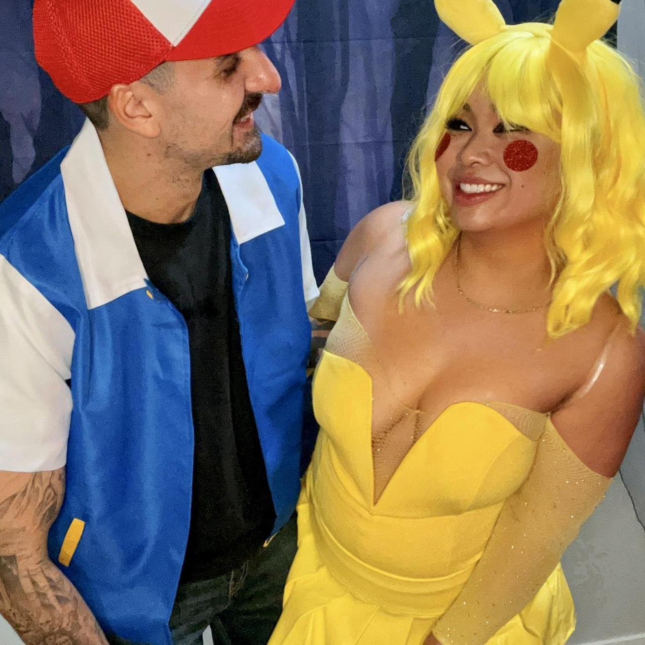 Kolby and Sara dressed as Ash Ketchum and Pikachu for Halloween 2025.