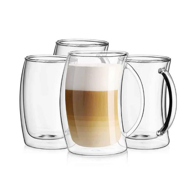 JoyJolt Caleo Double Wall Insulated Latte Glasses, Set of 4