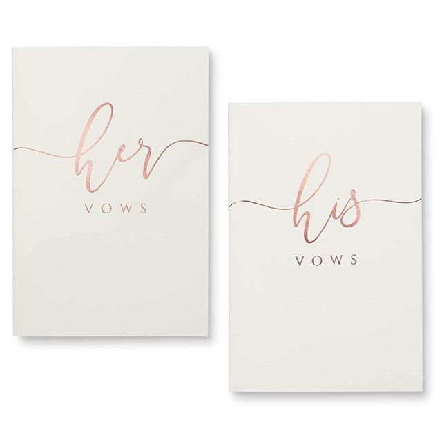 UNITED ESELL Ivory Wedding Vow Books His and Hers – Rose Gold Foil Bride and Wedding Notebook with 28 Pages - 5,9" x 3.9" – Vow Renewal - Bridal Shower Gifts - Time Capsule Love Letter (Rose Gold)