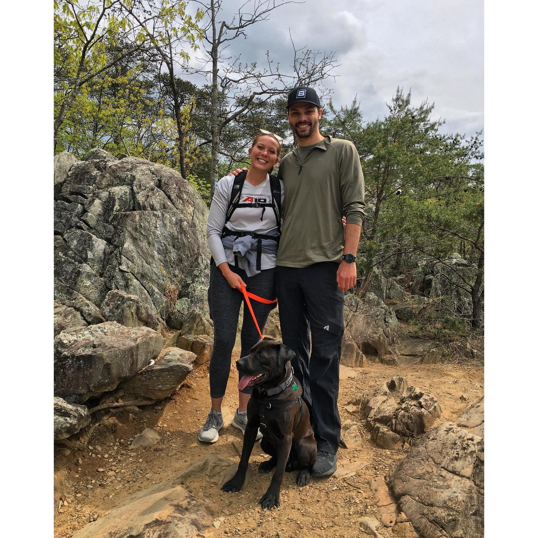 Our first family photo with Kingsley taken on a hike when Dani first met Joel's parents and got them lost in Great Falls.
