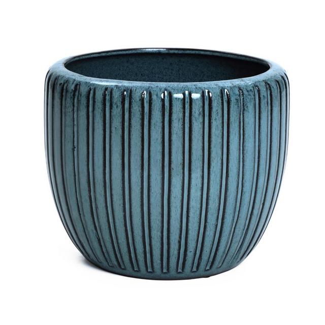 LuxenHome 11" Dia Ceramic Pot for Indoor Plants Large Outdoor Plant Pot Modern Decorative Glazed Flower Pot Green Ribbed Round Planter Pot