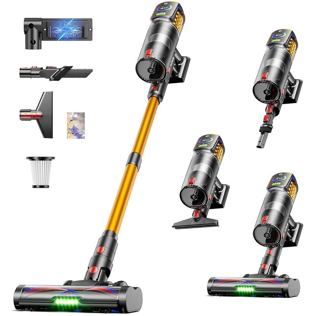FoxNoble Cordless Vacuum Cleaner,48KPa/580W/65Mins Vacuum,Self-Standing Vacuum Cleaners for Home,Stick Vacuum with LED Display &Anti-tangle Brush,Vacuum Cleaner for Hardwood Floors,Carpet,Pet Hair,Car