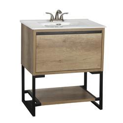 Dolphin Plumbing 30"W x 18"D Natural Cayenne Vanity and White Vanity Top with Integrated Sink