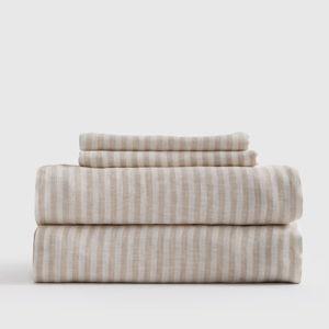 European Linen Stripe Sheet Set in Natural/white Stripe