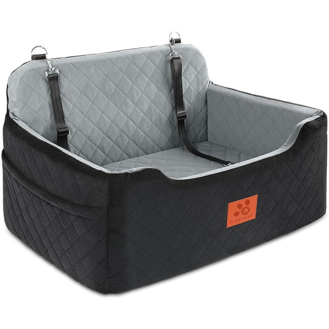 GL GLENSLAVE Dog Car Seat for Medium/Large Dogs,Dog Booster Seat for Dog Under 50lbs or 2 Small Dogs, Detachable and Washable Pet Car Seat,Multi-Functional Travel Dog Bed & Dog Sofa(Black/Grey)