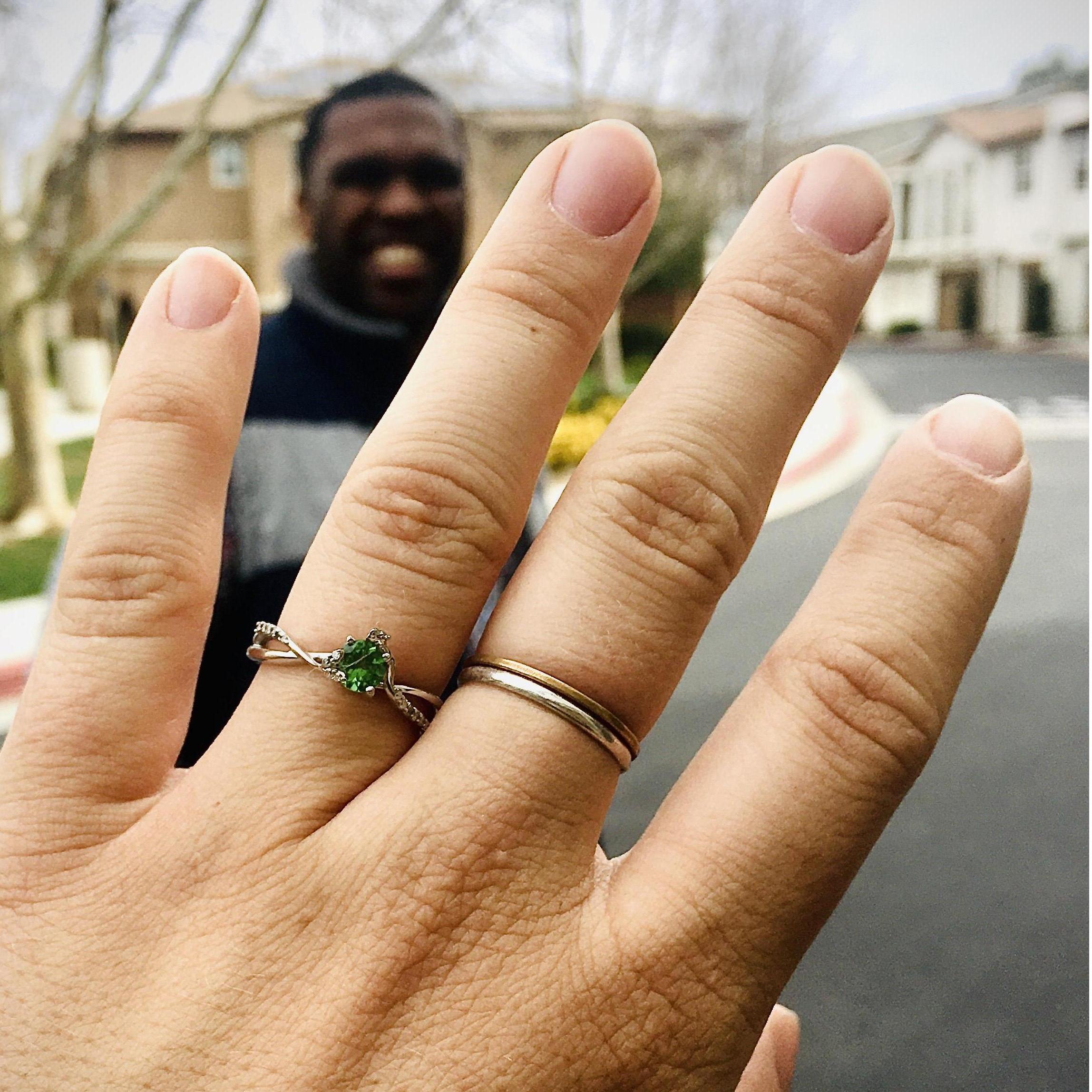 The ring he surprised me with while we are currently designing one:) Gorgeous and perfect