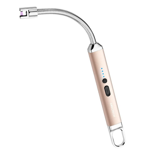 ARECTECH Electric Arc Candle Lighter Flameless Rechargeable USB Long Lighters for Candle Cooking BBQs Fireworks Gold