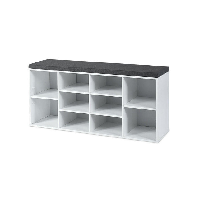 Costway Entryway Padded Shoe Storage Bench 10-Cube Organizer Bench Adjustable White
