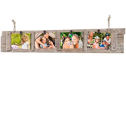 Collage Picture Frame Board from Rustic Distressed Wood: Holds Four 4x6 Photos: Ready to Hang with Rope Hooks. Shabby Chic, Driftwood, Barn Wood, Farmhouse, Reclaimed Wood Picture Frame Collage