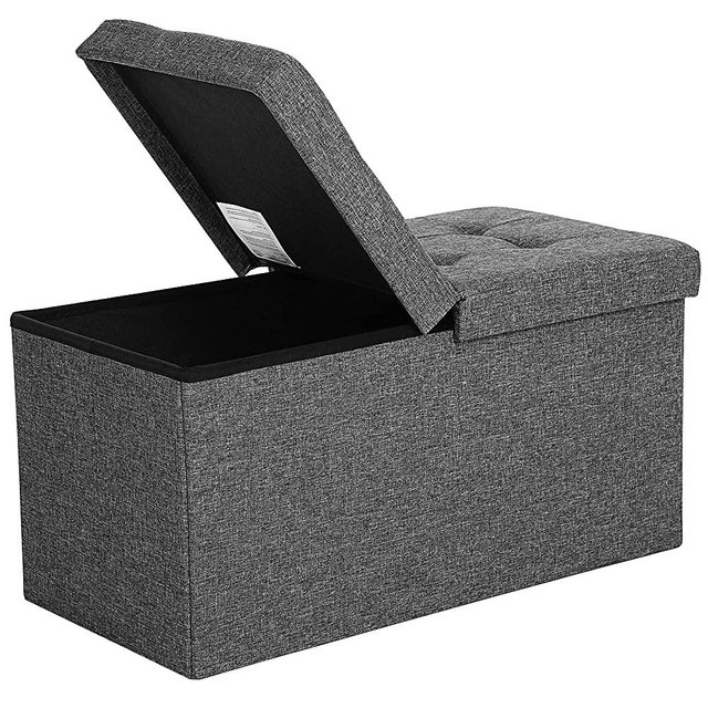 SONGMICS 21.1-Gal Storage Ottoman Bench, Folding Storage Chest, Footstool with Flip-Up Lid, Padded Seat, 29.9 x 15 x 15 Inches, Up to 660 lb, Dark Gray ULSF46GYZ