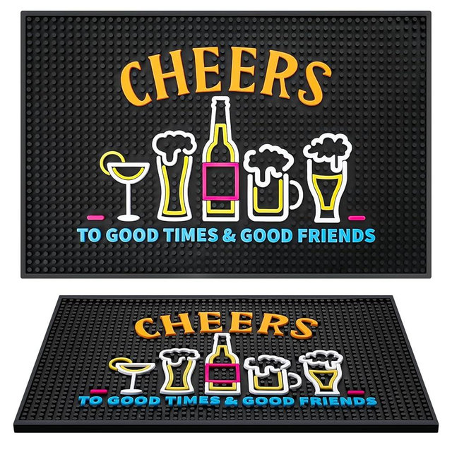Preboun Bar Mat 12 x 18 Inch with Fluorescent Pattern Thick Rubber Non Slip Spill Mats Countertop Entertaining Vibrant Bar Mat for Coffee Station Kitchen Restaurant