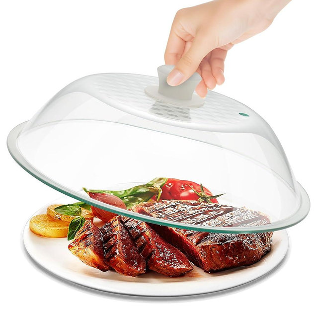 OEC Lighter Weight Tempered Glass Microwave Splatter Cover - 11.5 inch (Inner Diameter 10.6”) - Heat-Resistant -Durable Glass Lid with Vent, Silicone Knob, Dishwasher Safe, 100% Food Grade - BPA Free