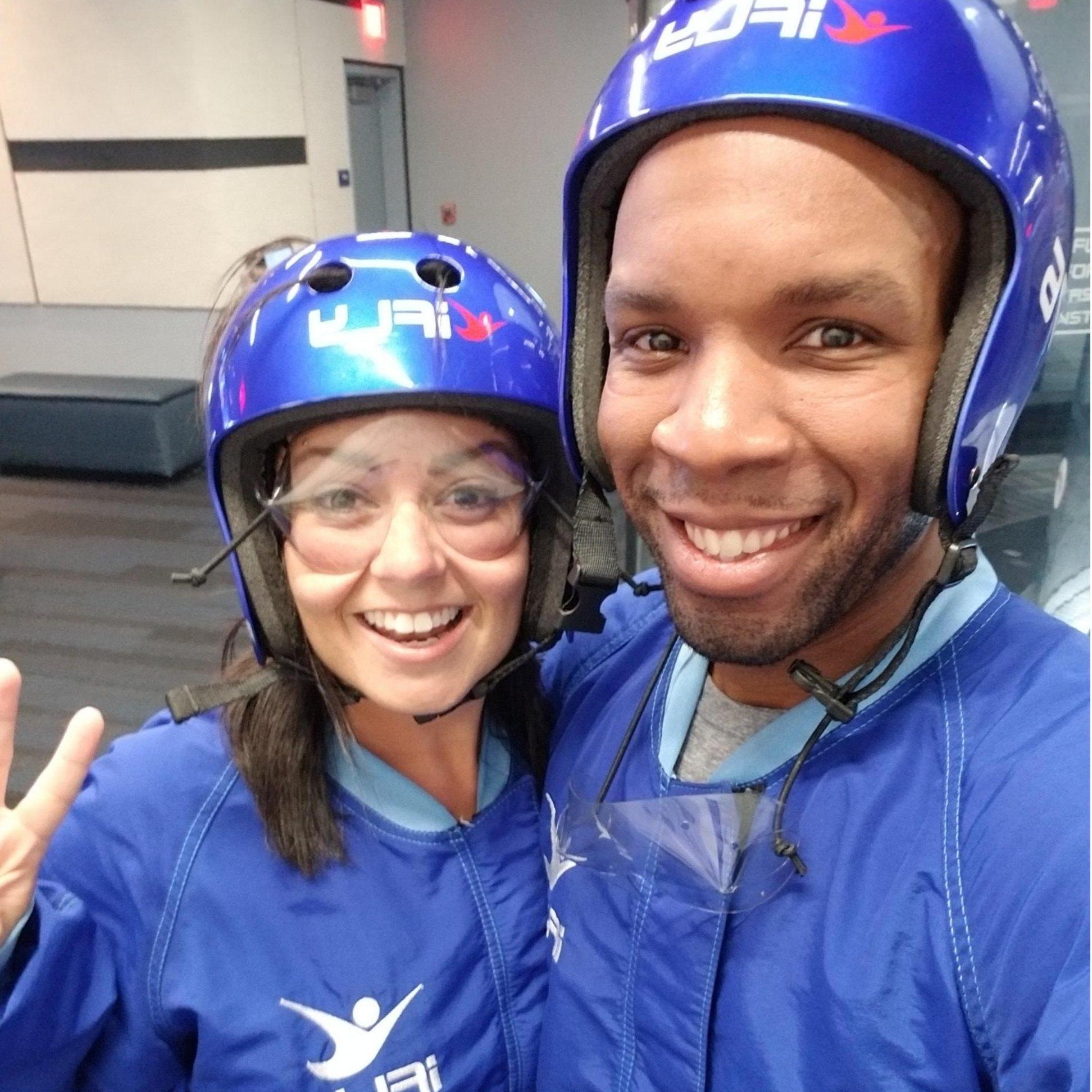 Jeron is the best at making birthdays into fun experiences.  We went indoor skydiving, what you don't see; he blindfolded me for the car ride and I looked like a kidnapping victim. Funny, though!