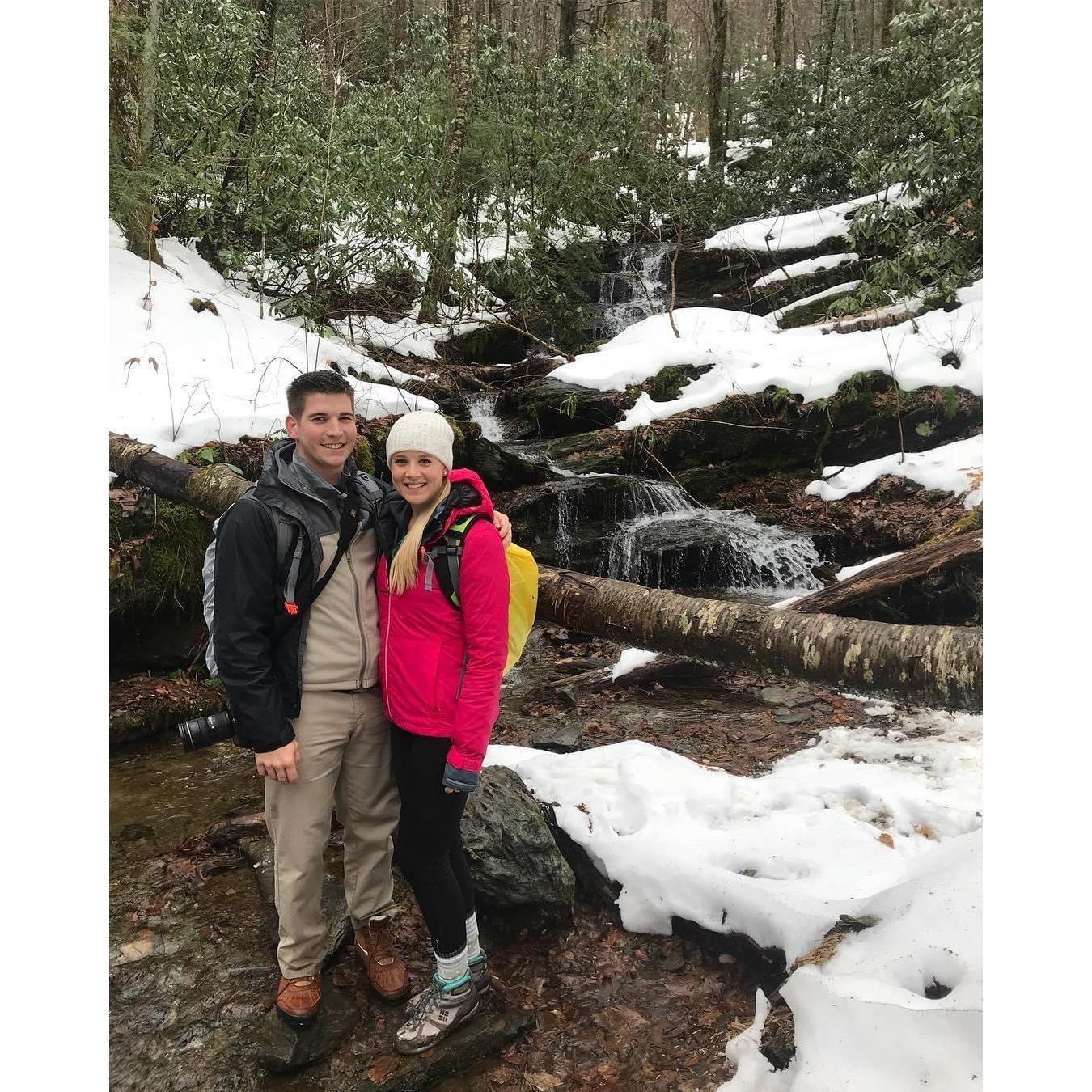 Snowy hikes at the base of Grandfather Mountain in North Carolina.