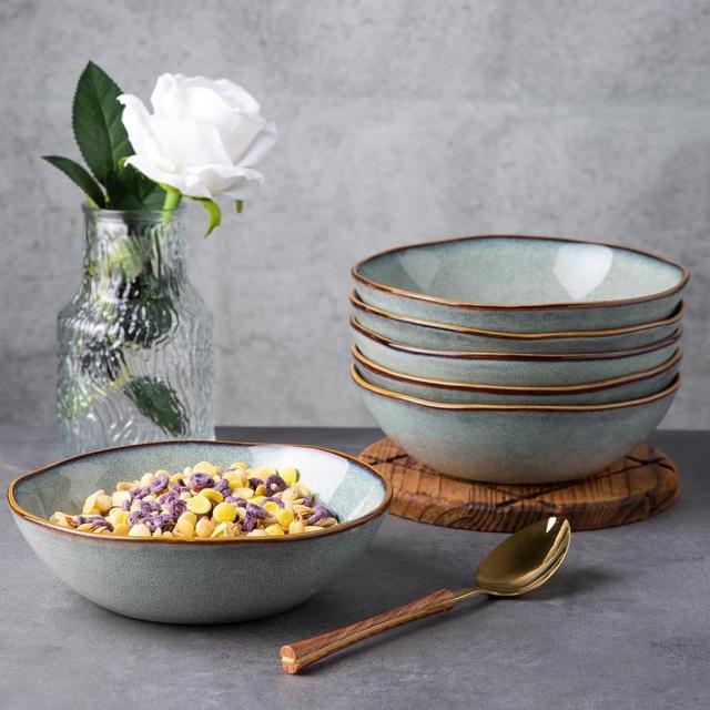 Ceramic Cereal Bowl Set of 6 - Ocean Blue