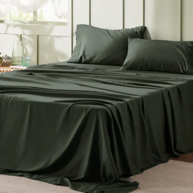 Queen Sheet Set - 4 Pieces Soft Queen Size Sheets - Breathable & Cooling - Hotel Luxury - Easy Care Polyester Microfiber Bedding for Women, Men, Olive